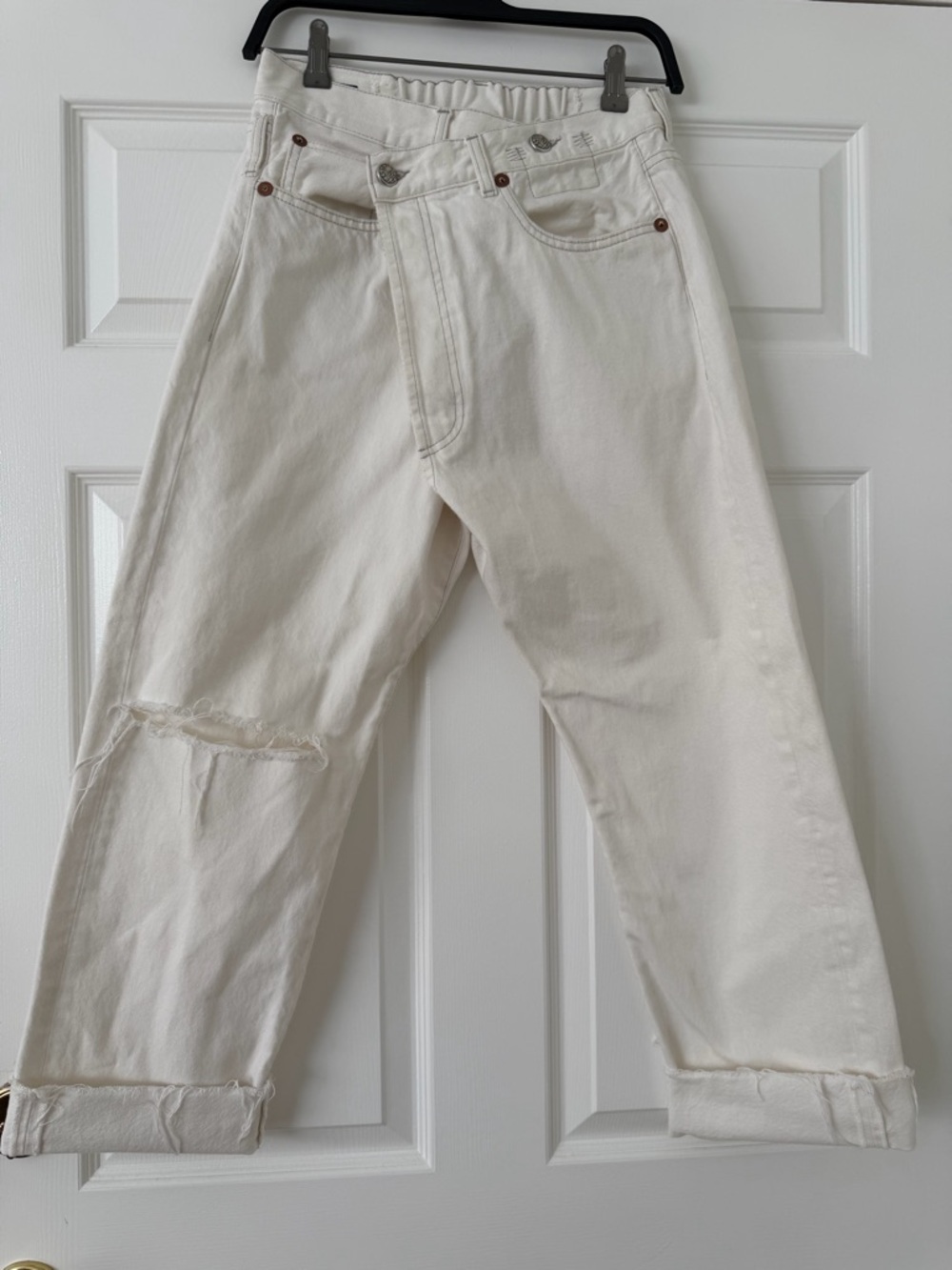 R13 Relaxed Off-White Distressed Jeans